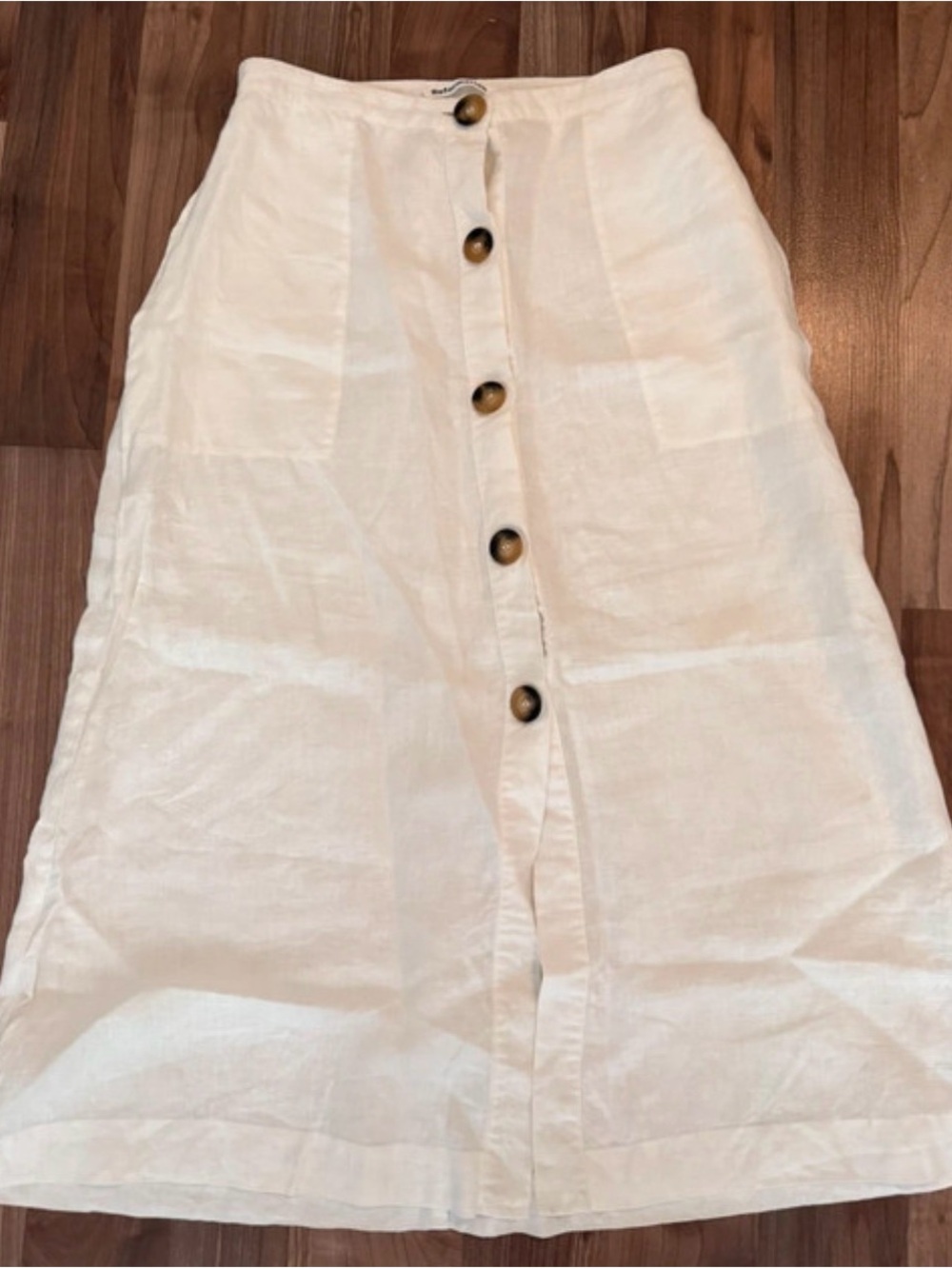Reformation Cream A-Line Button-Front Linen Skirt